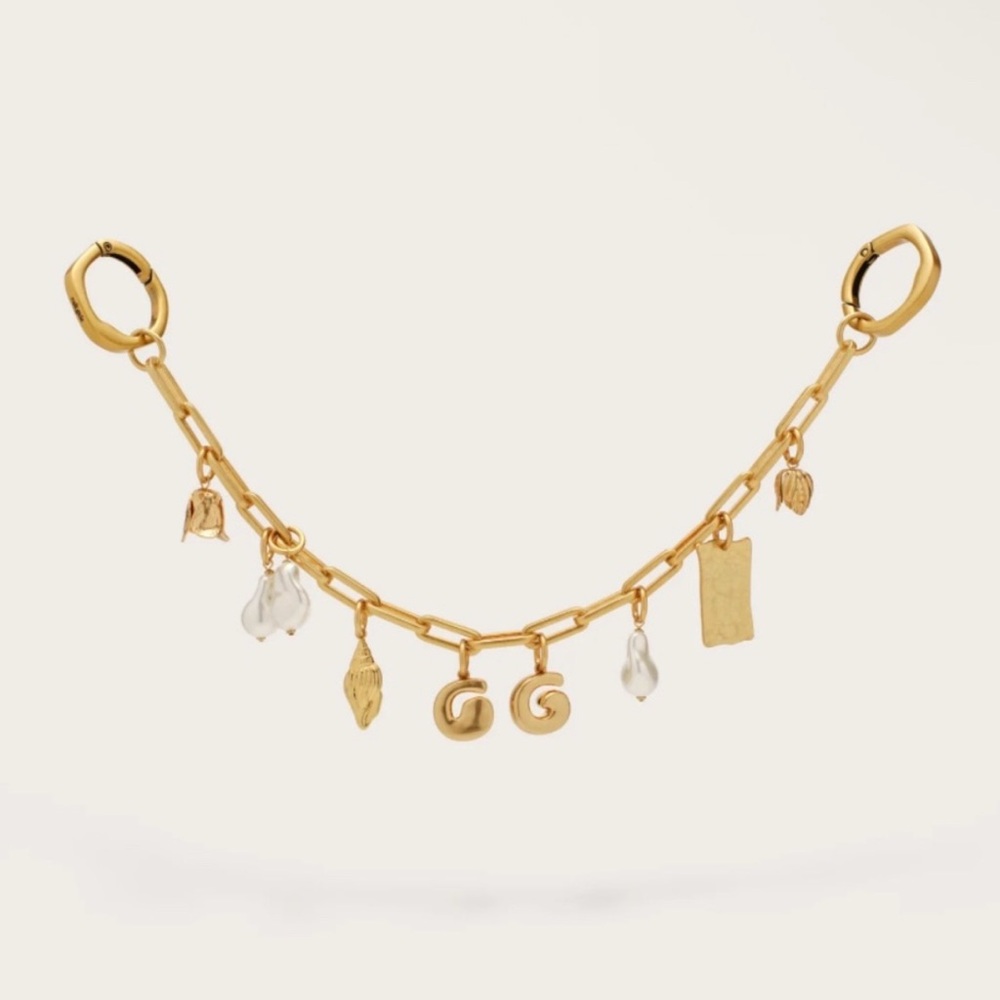 Cult Gaia Bijou Bag Charm Dangle Pearl Gold Logo Chain Accessory $258 NEW In Box